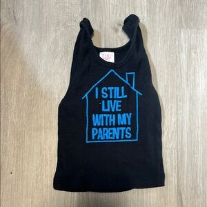 Black Tank Top with Blue Text